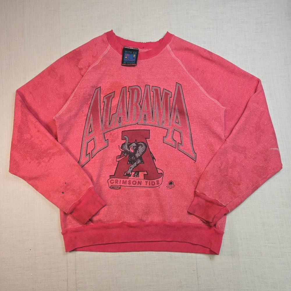 VTG WKM Alabama Crimson Tide Crewneck Sweatshirt DYED DISTRESSED L Red USA Fair